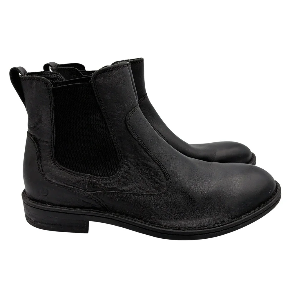 Born Mac Mens H11403 Black Leather Chelsea Boots Round Toe Lug Sole Size 10M